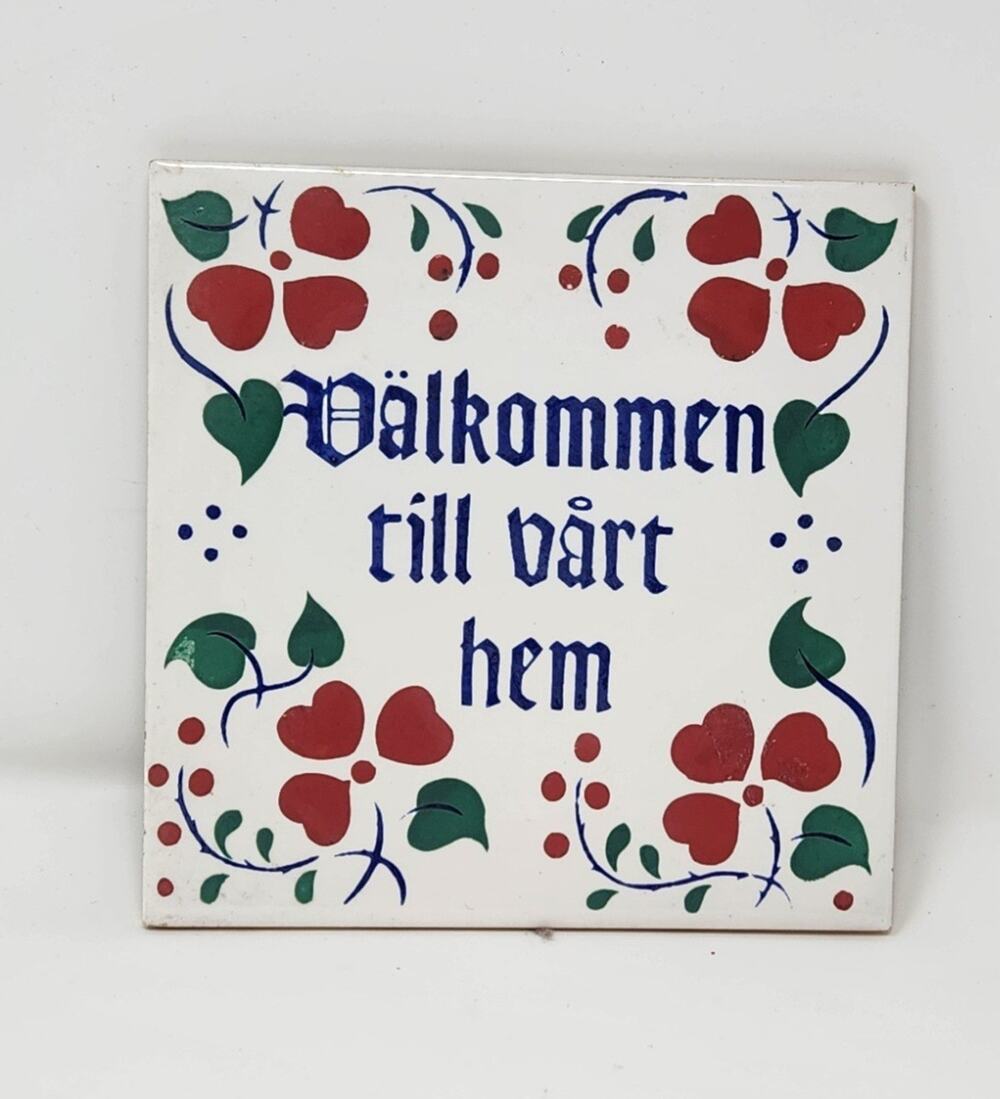 Swedish Welcome To Our Home Tile Trivet 'Valkommen till Vart Hem' - 6 x 6